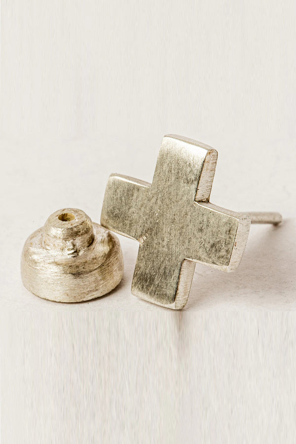 Parts of Four Plus Earring Collection Handmade Cross Earrings PS4-1035-1-MA-YGCY 12mm Matte Sterling Silver PPOF23